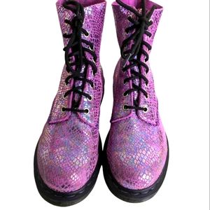 Dr. Martens Purple Metallic 1460 Pascal Snake Lace Up Boots  Size 8